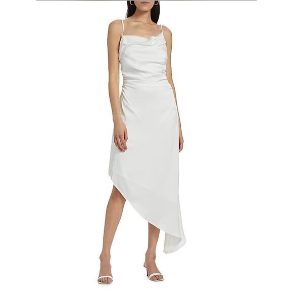 ASTR Size S Mirie Asymmetrical Satin Midi Dress Off White Cowl Neck Formal NWT - Picture 1 of 10